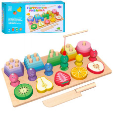 Дерев'яна іграшка багатофункціональна дошка "Гео-Фруктова Риболовля" MD 0856 геометрика, фрукти
