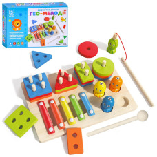 Дерев'яна іграшка Багатофункціональна дошка "Гео-Мелодії" MD 0855 геометрика, ксилофон