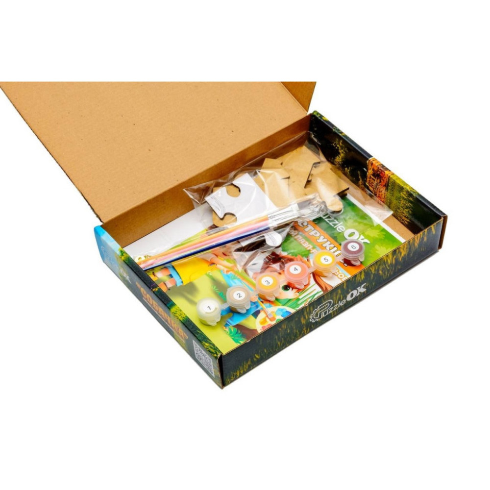 Дерев'яний пазл-розмальовка А5 "Собачка" Puz-22940 пензлик, фарби, клейка плівка