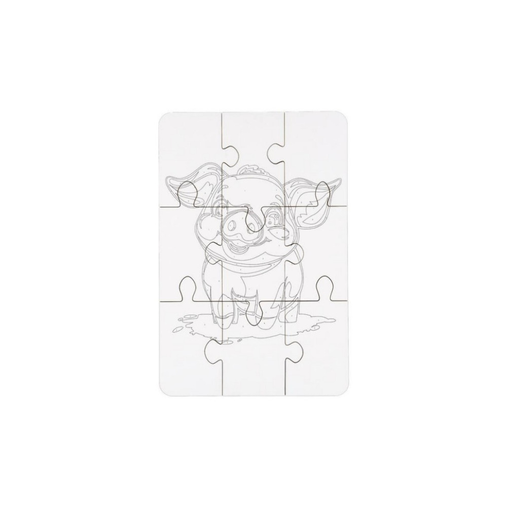 Деревянный пазл-раскраска А5 "Поросенок" Puz-22939 кисточка, краски, клейкая пленка