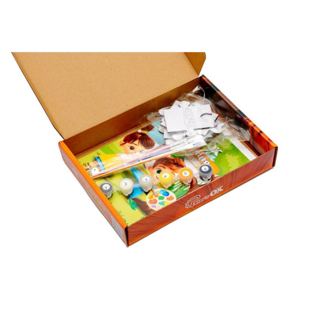 Дерев'яний пазл-розмальовка А5 "Котик" Puz-22938 пензлик, фарби, клейка плівка