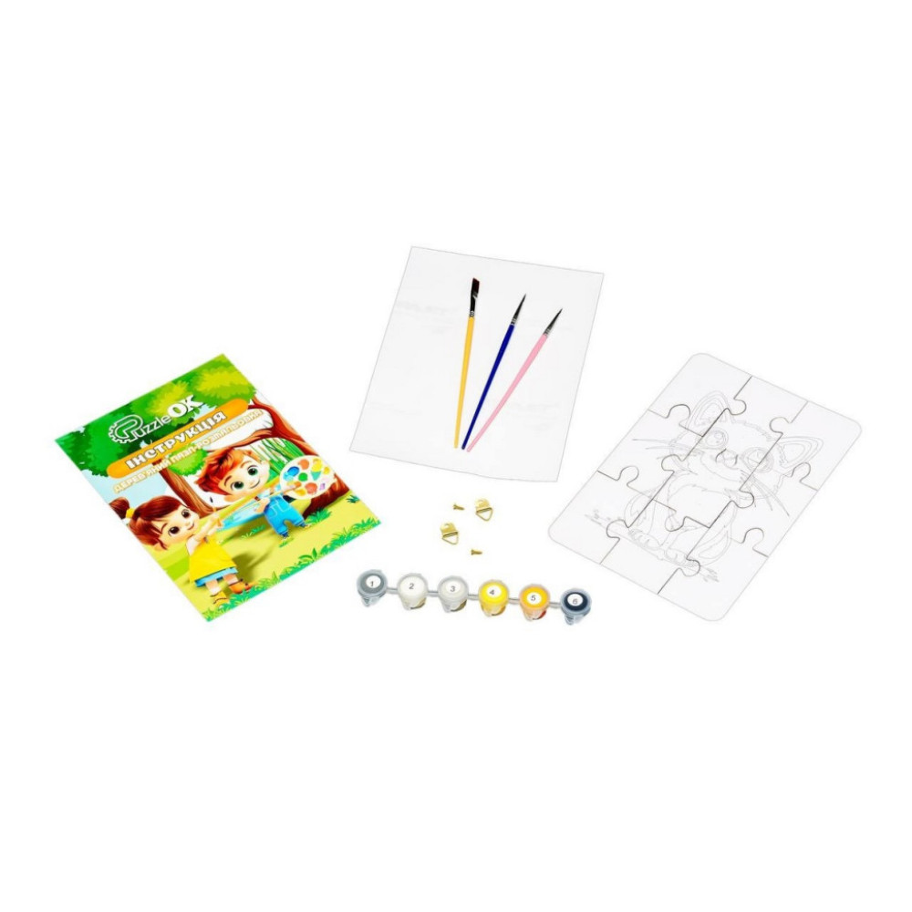 Дерев'яний пазл-розмальовка А5 "Котик" Puz-22938 пензлик, фарби, клейка плівка