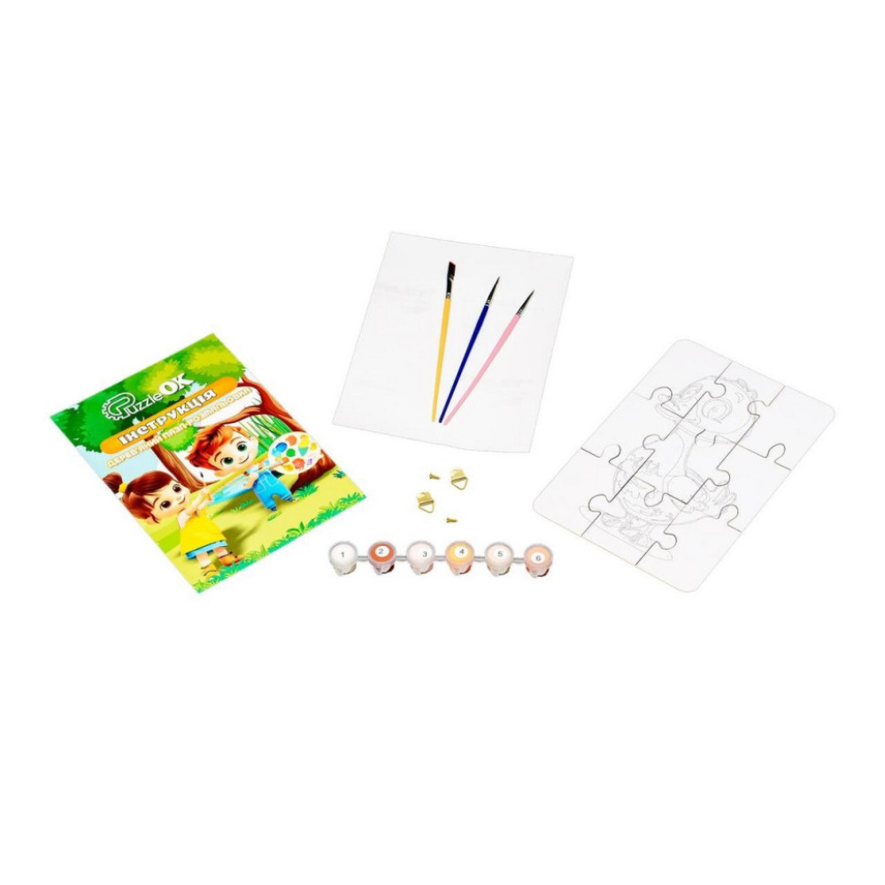 Деревянный пазл-раскраска А5 "Гусочка" Puz-22937 кисточка, краски, клейкая пленка