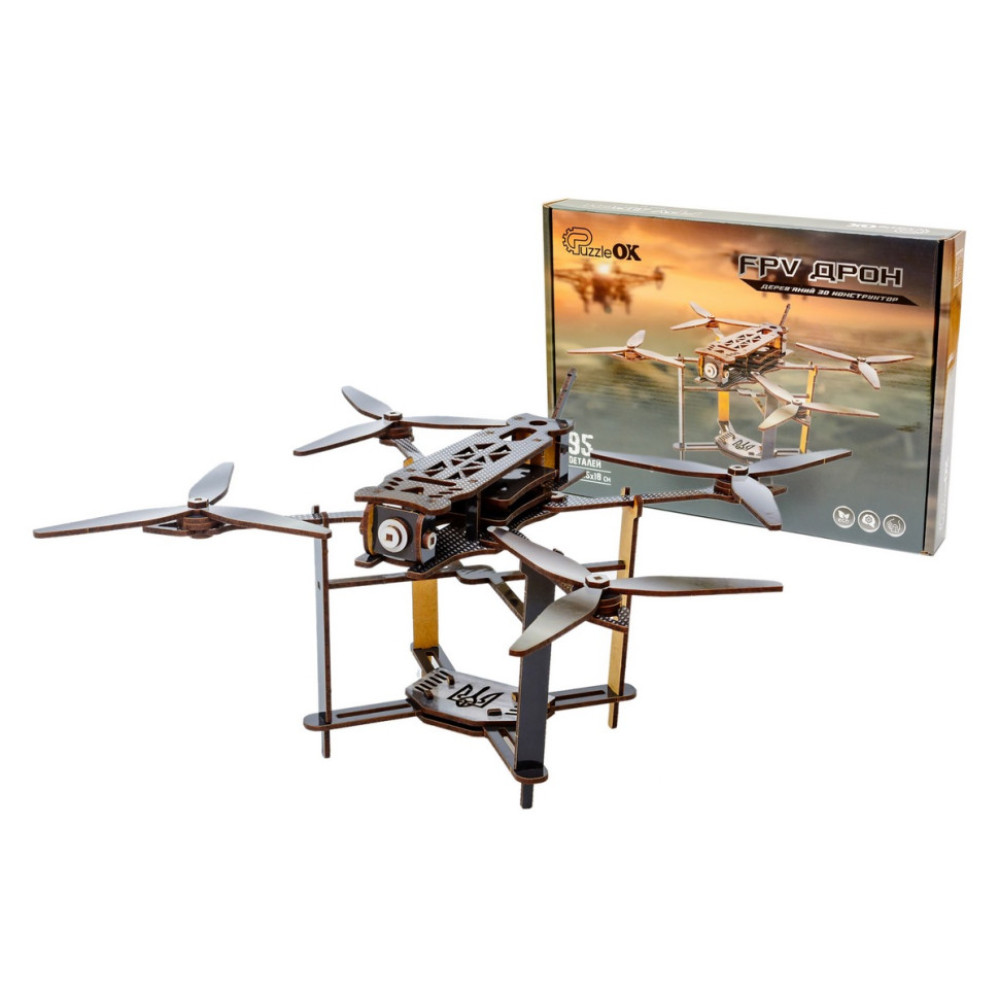 Деревянный 3D конструктор "FPV дрон" Puz-00923, 95 деталей