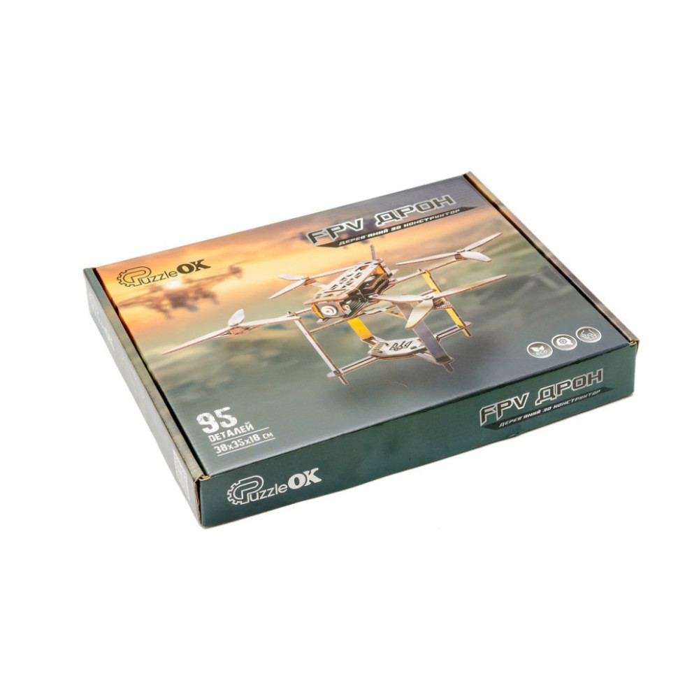 Деревянный 3D конструктор "FPV дрон" Puz-00923, 95 деталей