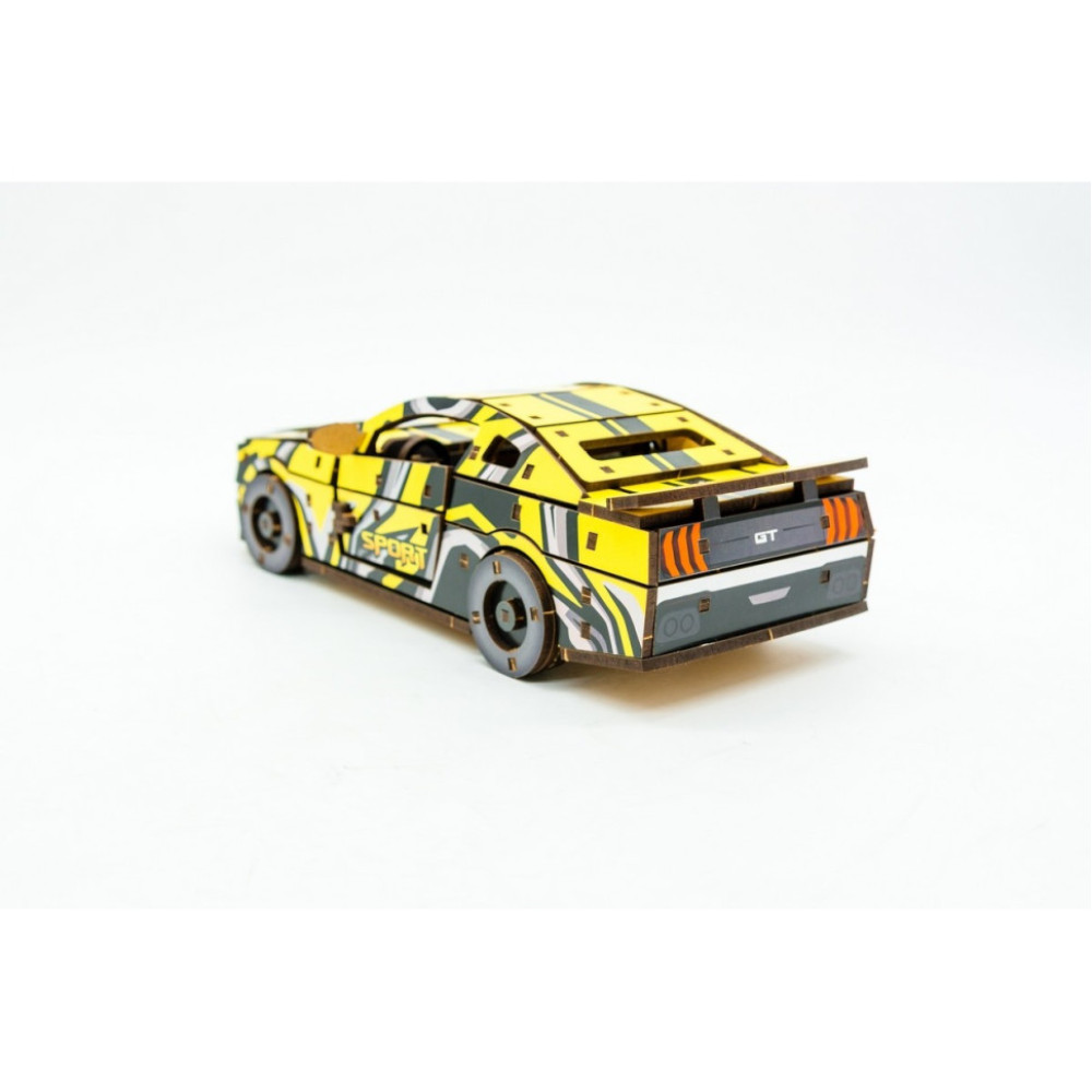 Деревянный 3D конструктор "Muscle car GT" Puz-00638, 162 детали, желтый