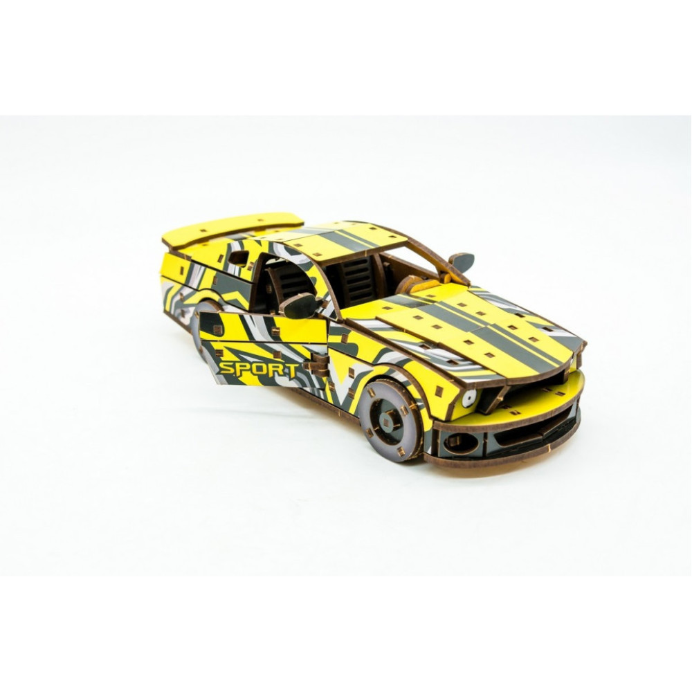 Деревянный 3D конструктор "Muscle car GT" Puz-00638, 162 детали, желтый