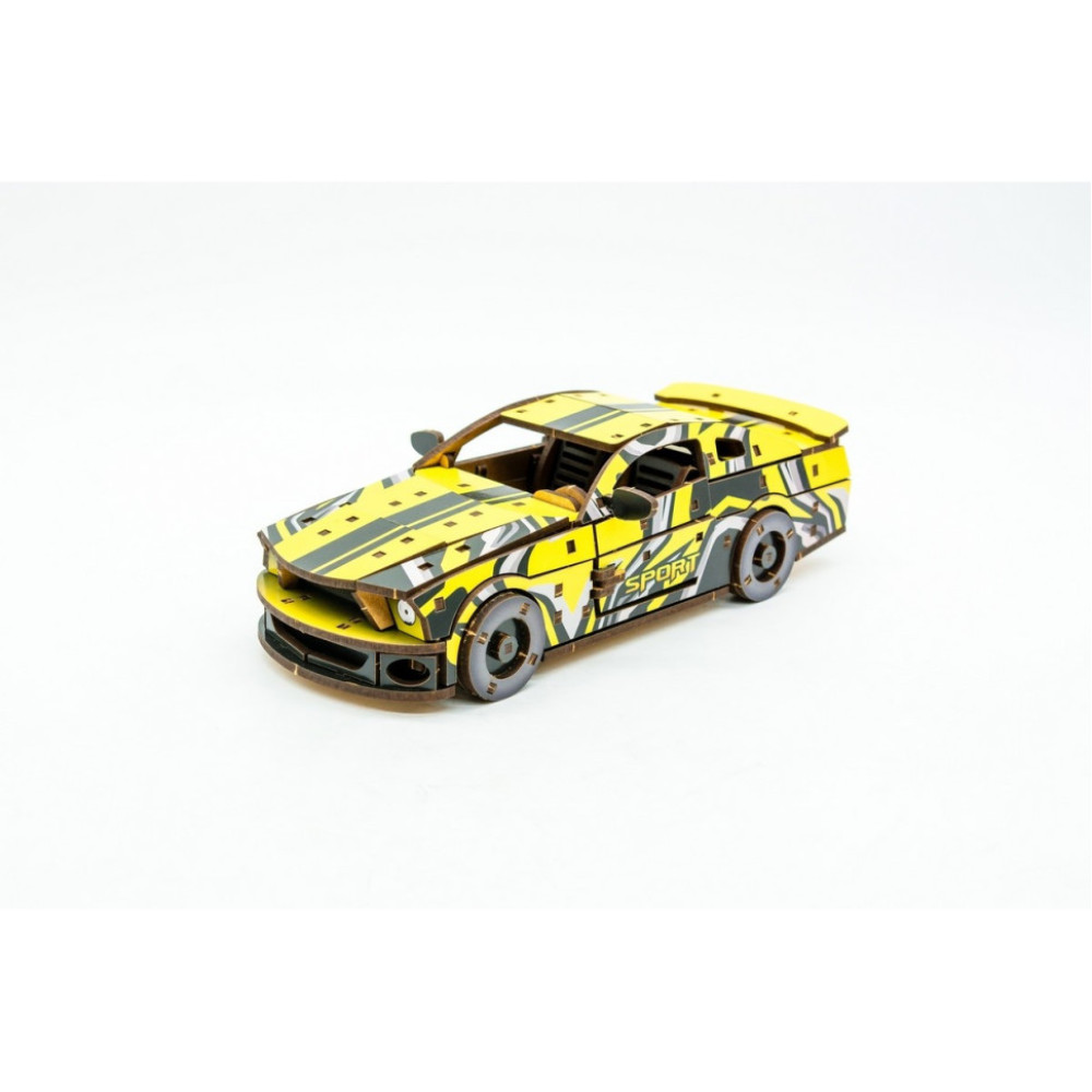 Деревянный 3D конструктор "Muscle car GT" Puz-00638, 162 детали, желтый