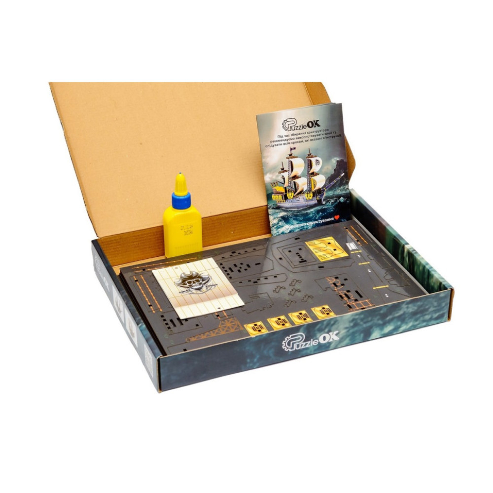 Деревянный 3D конструктор "Пиратский корабль" Puz-00928, 196 деталей
