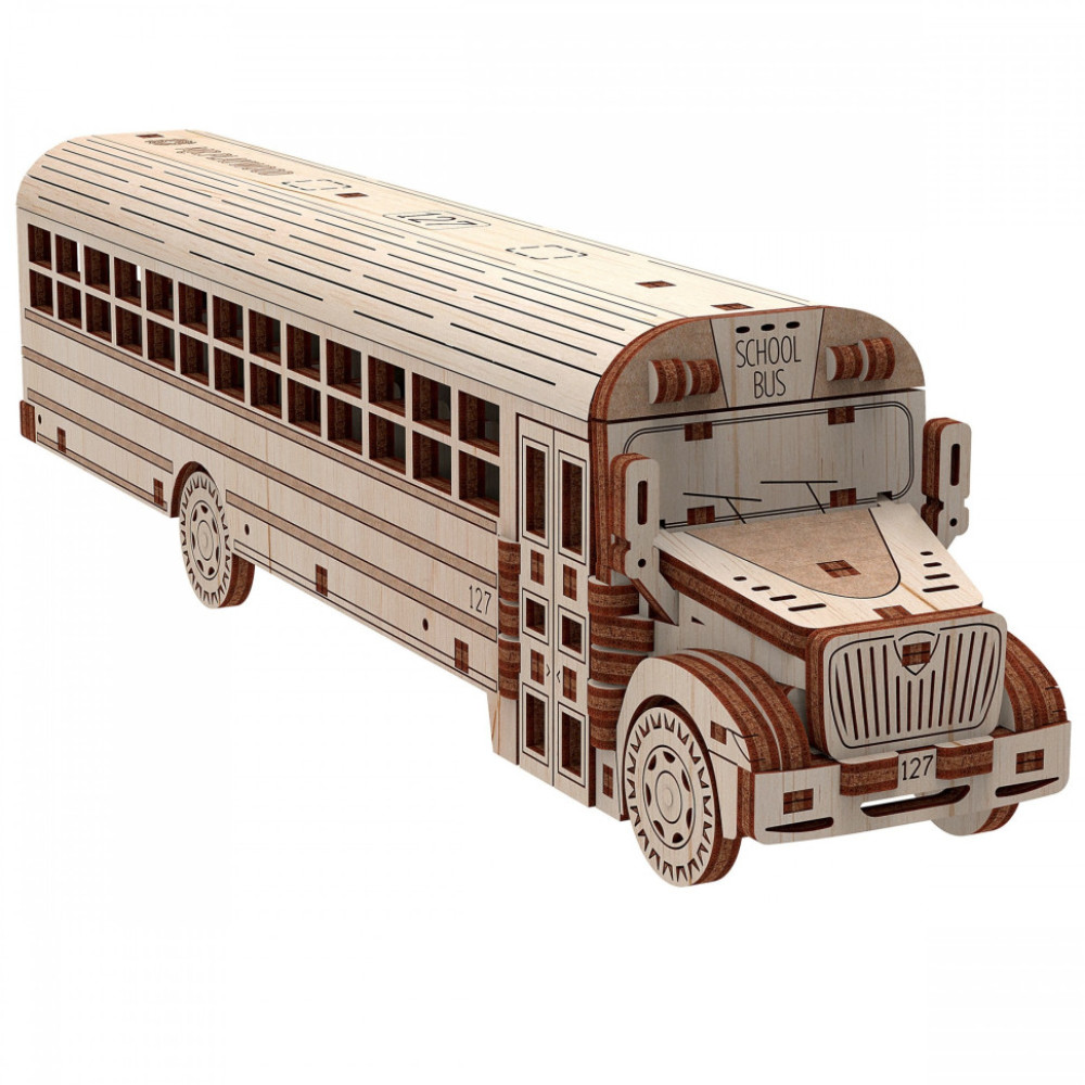 Деревянный 3D конструктор "Школьный автобус" 10107,107 деталей