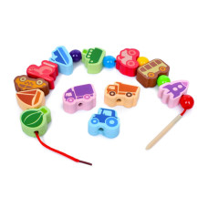 Дерев'яна іграшка шнурівка "Транспорт" MD 0811-2, 12 бусинок