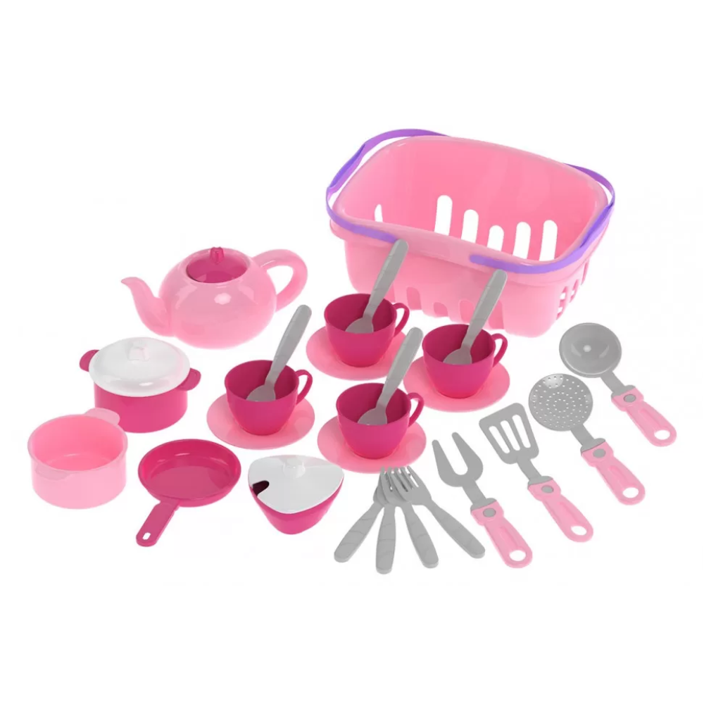 Игровой кухонный набор посуды 7181TXK с корзинкой