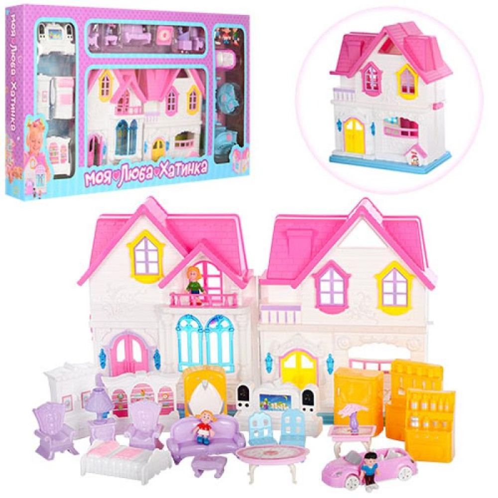 Будиночок для ляльок з меблями WD-921 фігурки та машинка в наборі