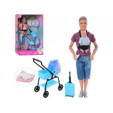 Кукла типа Кен с ребенком DEFA 8369 коляска и др. аксессуары
