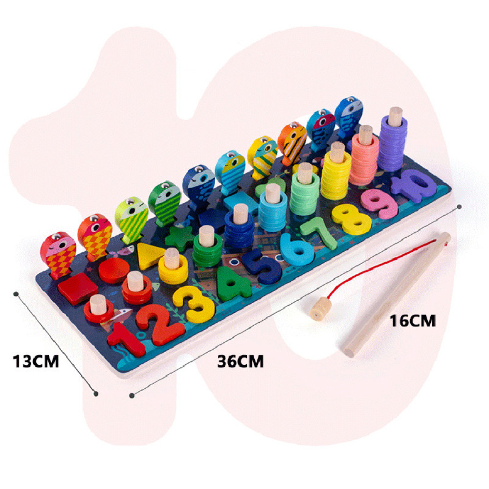 Дерев'яна іграшка Центр розвиваючий MD 2772 в наборі цифри, риболовля, кільця