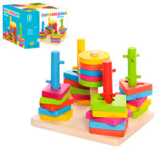 Дерев'яна іграшка Пірамідка-ключ MD 0061 14,5-14,5-10,5 см, фігури 25 шт