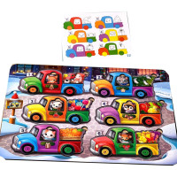 Дерев'яна гра з картками "Тварини на машинках" Ubumblebees (ПСФ132) PSF132, 42 деталі та 12 карт