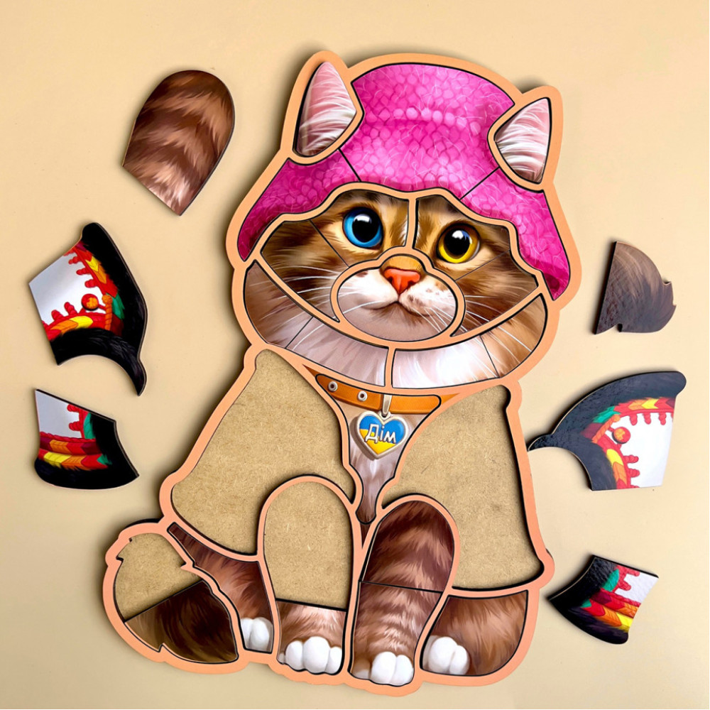 Дерев'яний пазл "Український котик" Ubumblebees (ПСФ136) PSF136 контурний