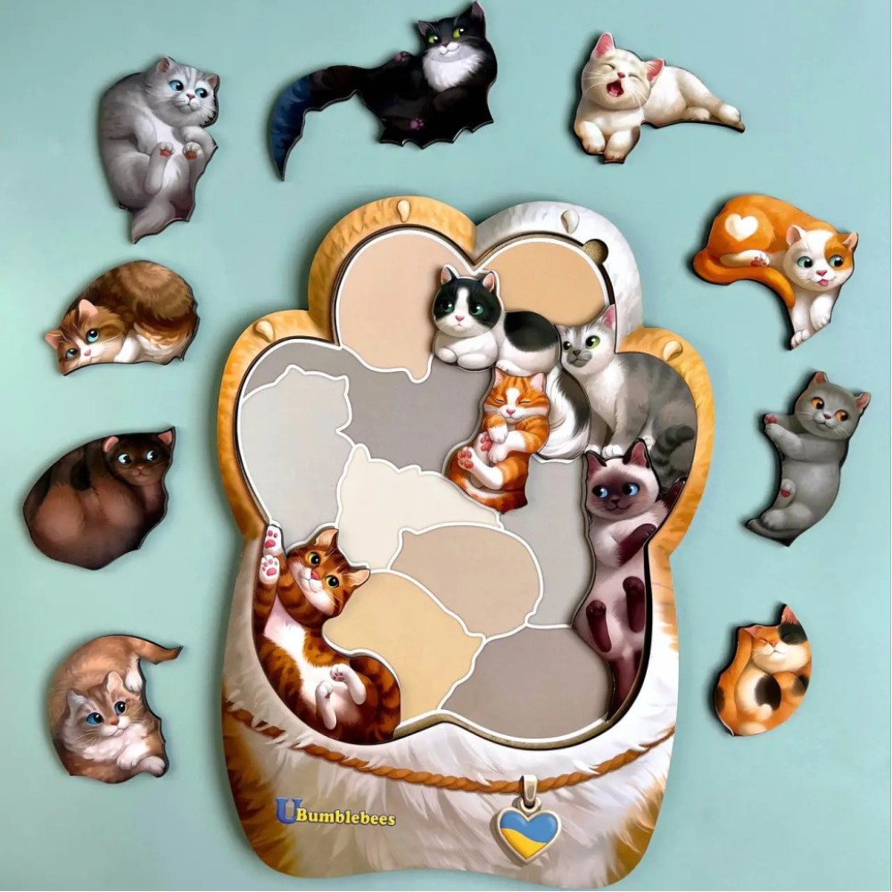 Деревянный пазл-вкладыш "Котики-муркотики" Ubumblebees (ПСФ133) PSF133