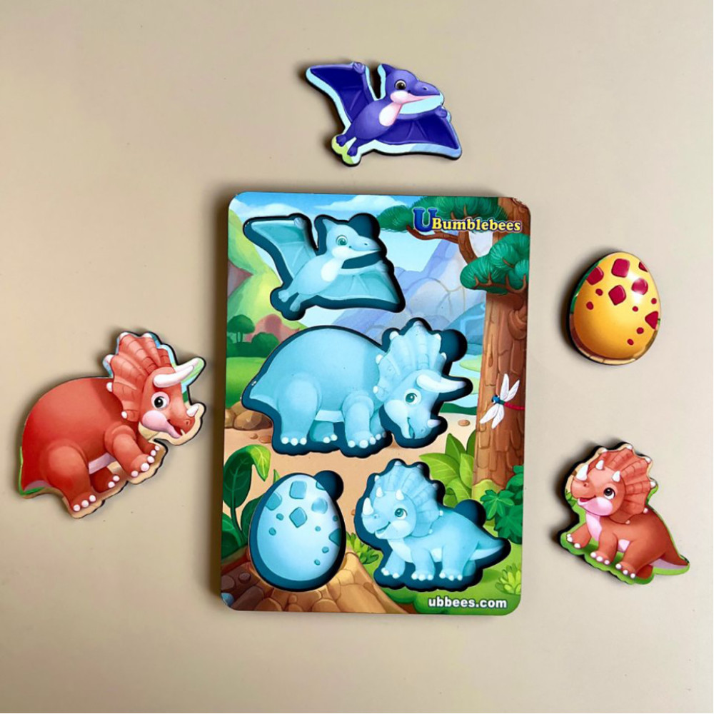 Дерев'яний пазл "Динозаври" Ubumblebees (ПСФ124) PSF124 фон з підказкою
