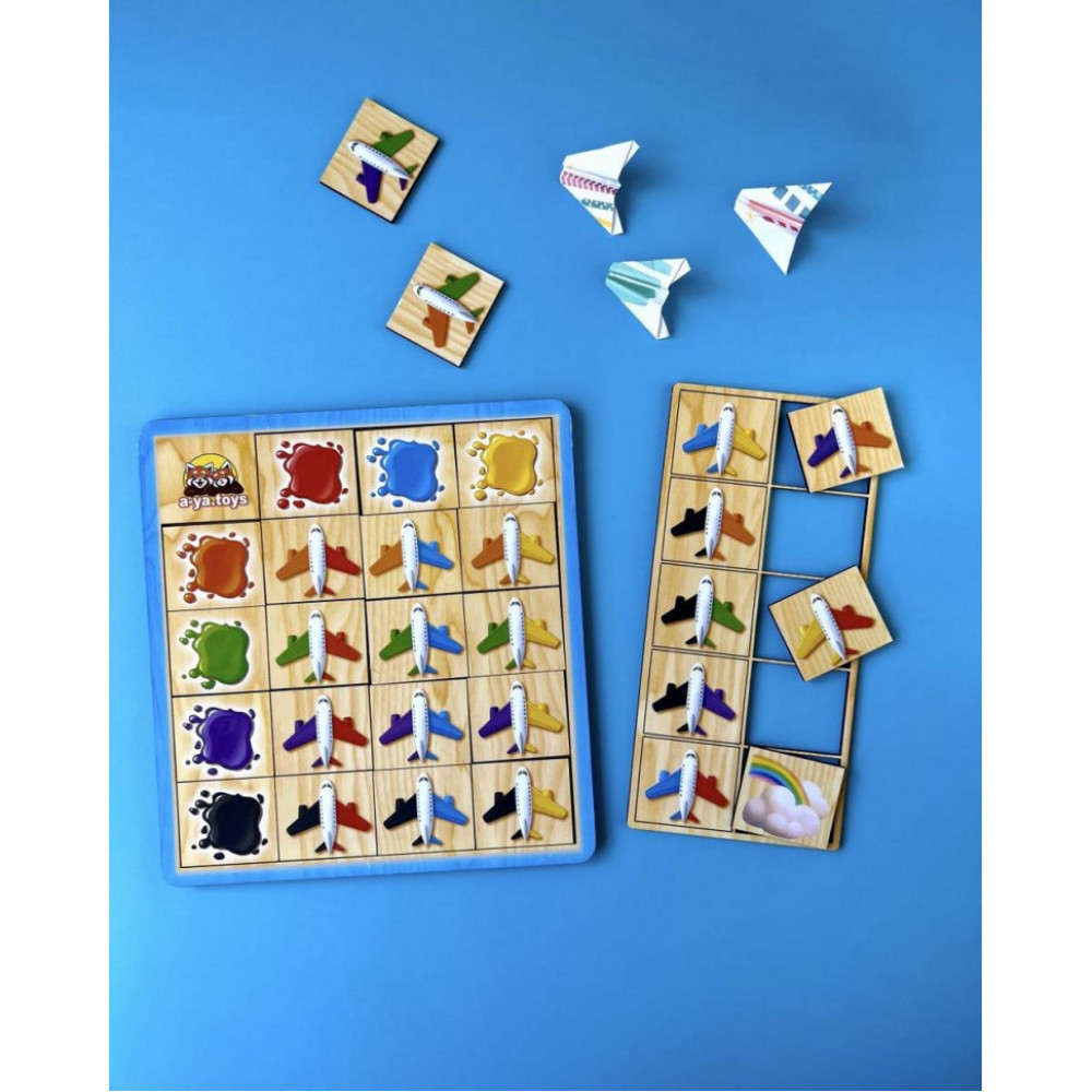 Дерев'яний пазл-сортер "Літаки" Ubumblebees (ПСФ105) PSF105 вивчення квітів