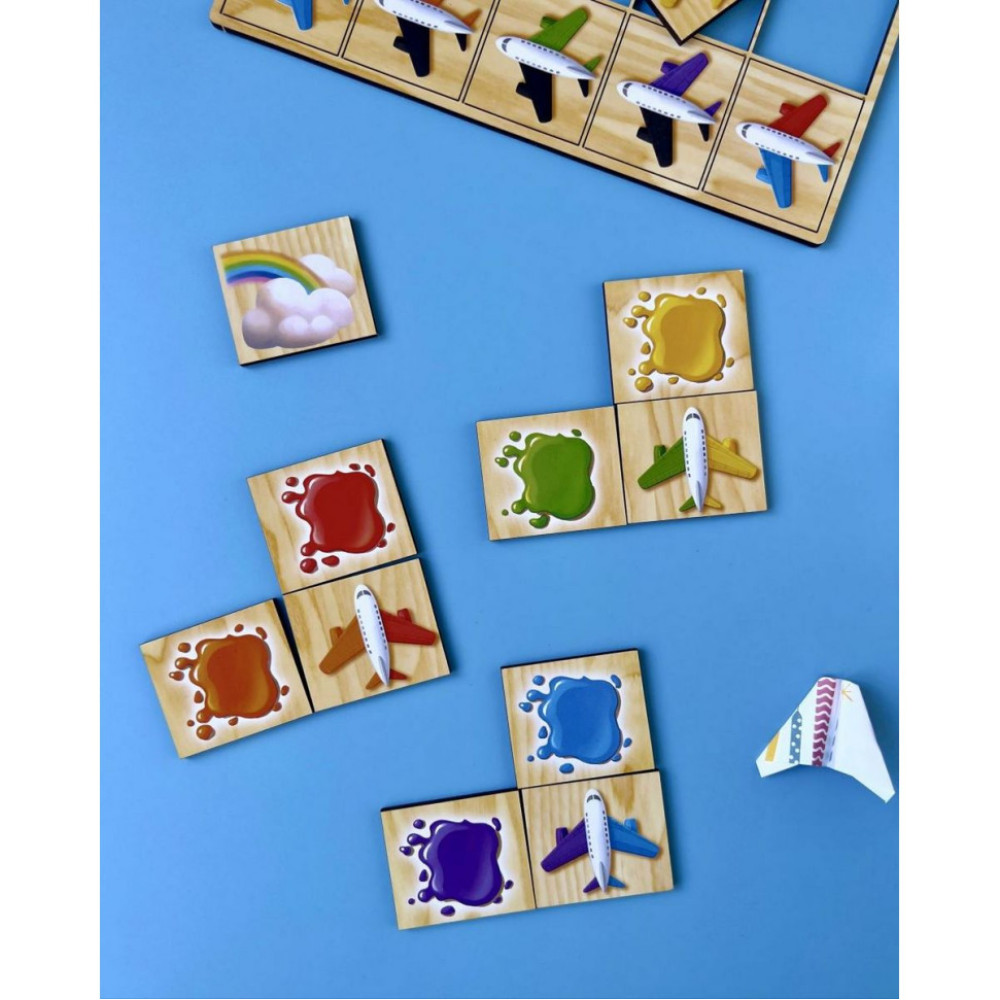 Дерев'яний пазл-сортер "Літаки" Ubumblebees (ПСФ105) PSF105 вивчення квітів