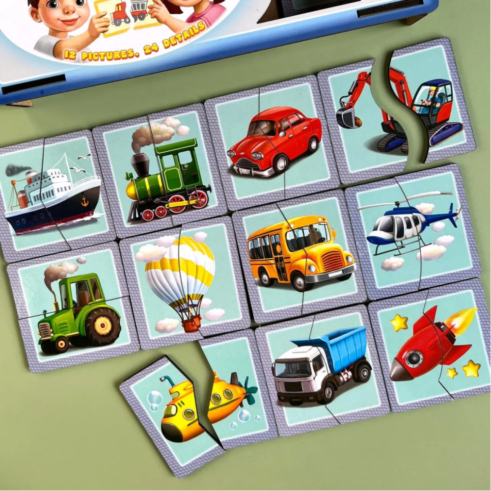 Настільна гра-пазл, що розвиває "Види транспорту" Ubumblebees (ПСФ073) PSF073, 12 картинок-половинок