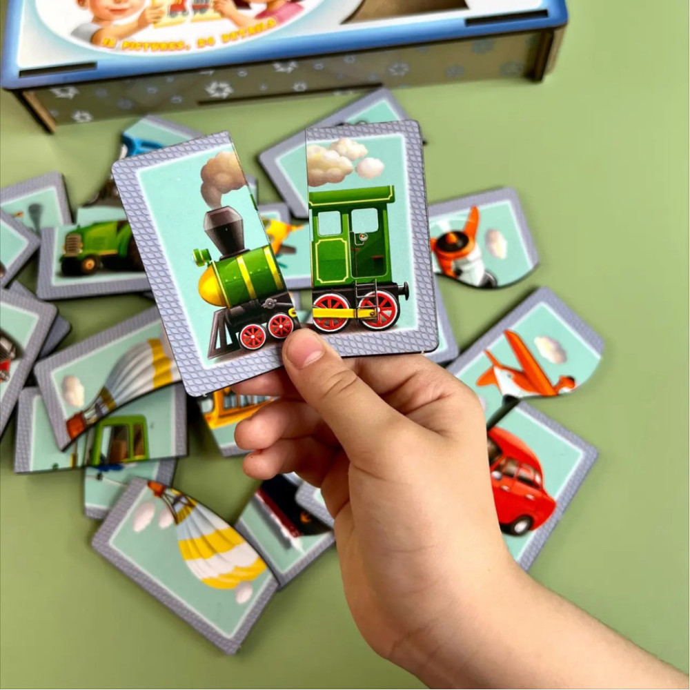 Настільна гра-пазл, що розвиває "Види транспорту" Ubumblebees (ПСФ073) PSF073, 12 картинок-половинок