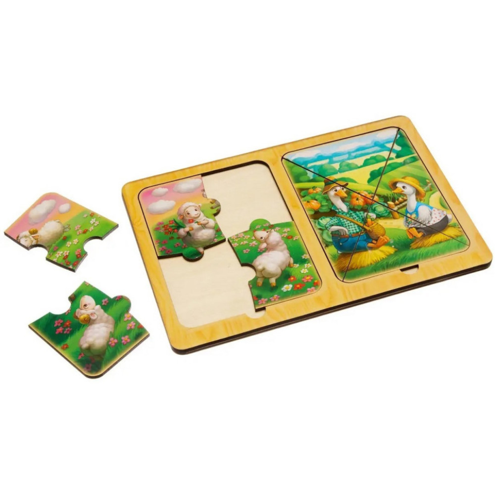 Деревянный пазл-вкладыш "Овцы и гуси" Ubumblebees (ПСД181) PSD181 в рамке