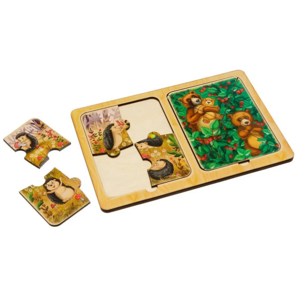 Дерев'яний пазл-вкладиш "Їжачки та ведмеді" Ubumblebees (ПСД186) PSD186 у рамці