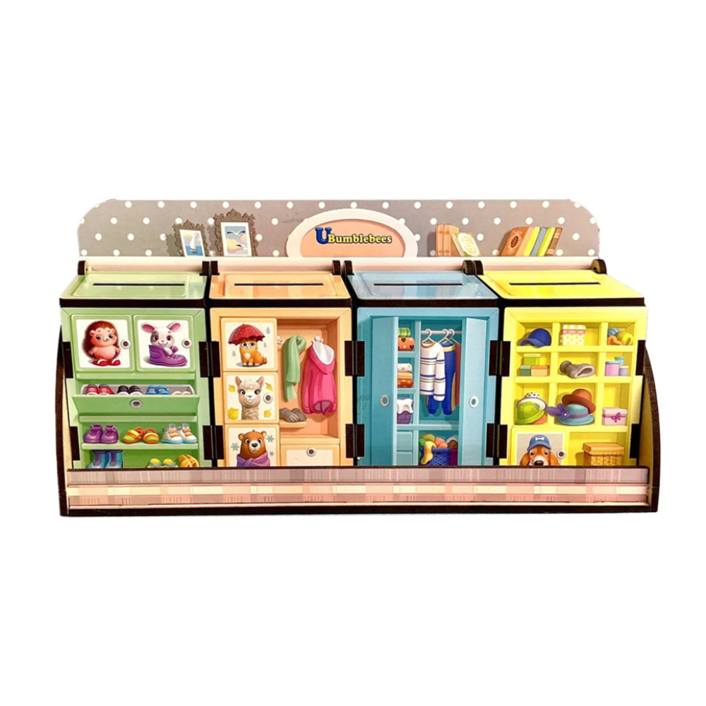 Деревянная настольная игра "Шкафы с одеждой" Ubumblebees (ПСД061) PSD061 сортер-комодик