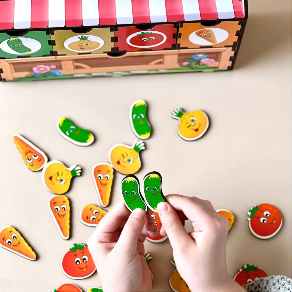 Деревянная настольная игра "Овощи -2" Ubumblebees (ПСД008) PSD008 сортер-комодик