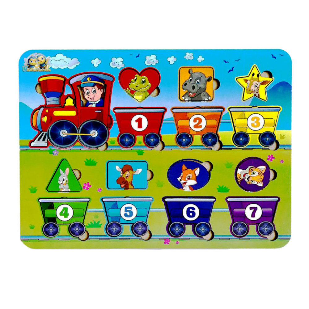 Деревянный пазл "Геометрические фигуры" Ubumblebees (ПСД048) PSD048 сортер-паровоз