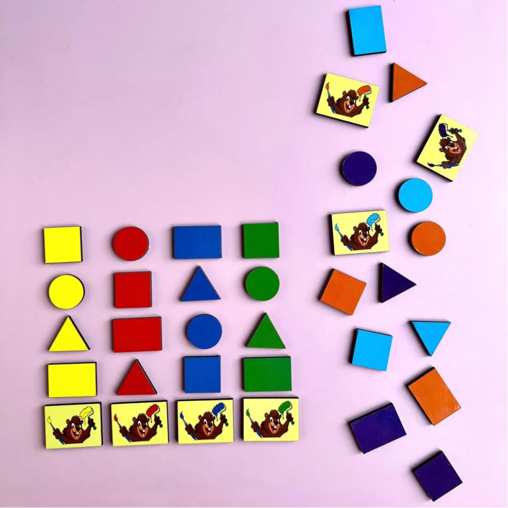 Деревянный пазл-вкладыш "Бобры-маляры – 2" Ubumblebees (ПСД104) PSD104 геометрические фигуры