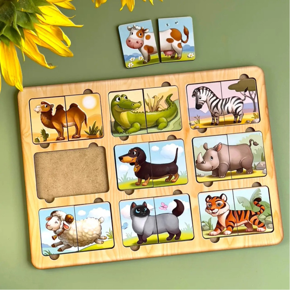 Дерев'яний пазл-сортер "Дивовижні звірятка" Ubumblebees (ПСД162) PSD162, 9 тварин