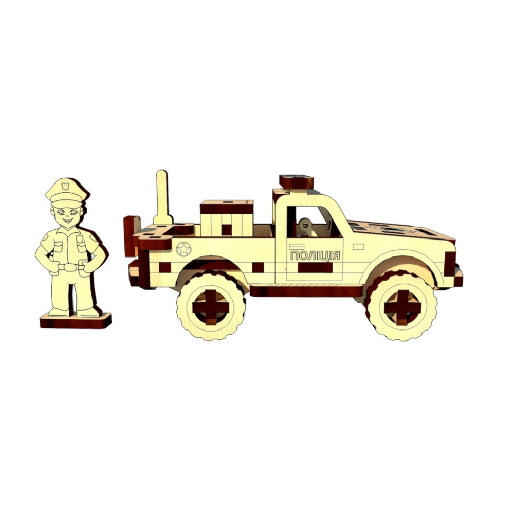 Деревянный мини конструктор "Полицейский Пикап" OPZ-011, 61 деталь