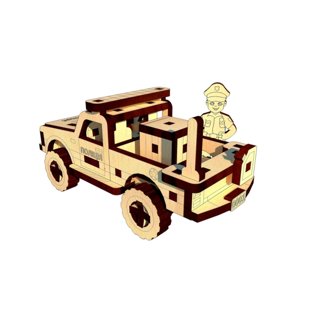 Деревянный мини конструктор "Полицейский Пикап" OPZ-011, 61 деталь