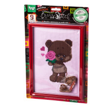 Набор для вышивки крестиком на канве "Медвежонок и роза" VKB-01-06, 9 цветов ниток