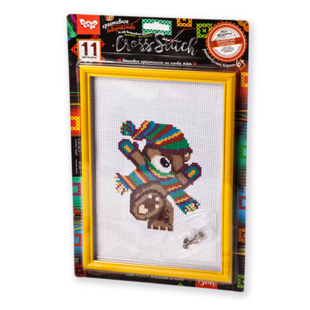 Набор для вышивки крестиком на канве "Медвежонок с шарфом" VKB-01-11, 11 цветов ниток