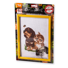 Набір для вишивання хрестиком на канві "Кіт з собачкою" VKB-01-13, 10 кольорів ниток