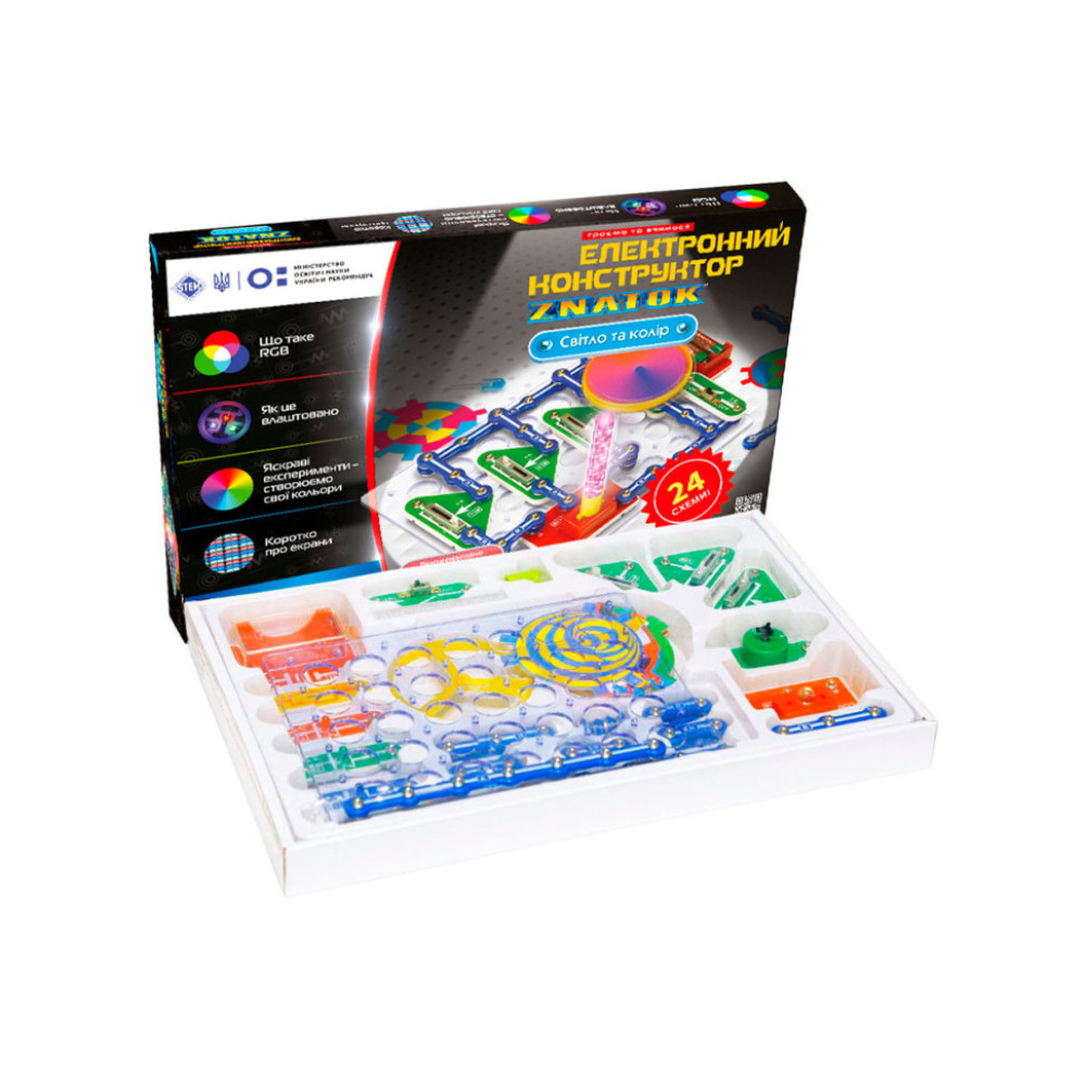Електронний конструктор Знавець "Світло та колір" ZNATOK 70799, 24 схеми