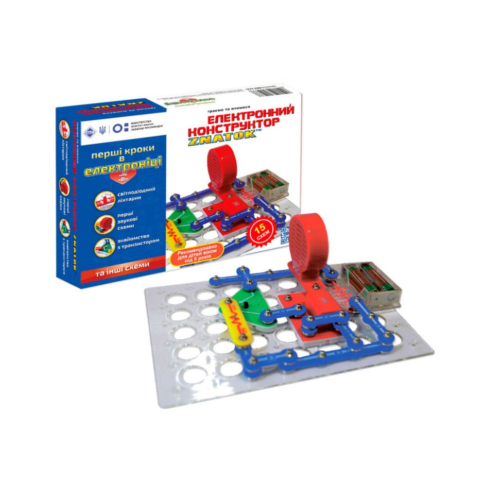 Конструктор Знавець "Перші кроки в електроніці" ZNATOK REW-K061, 15 схем, набір