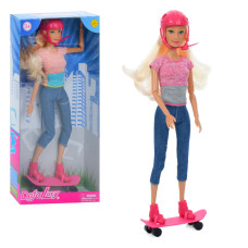 Дитяча лялька на скейті в шоломі DEFA 8375 шарнірна