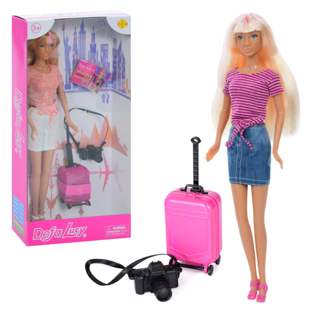 Дитяча лялька з валізою та фотоапаратом DEFA 8377, 29 см
