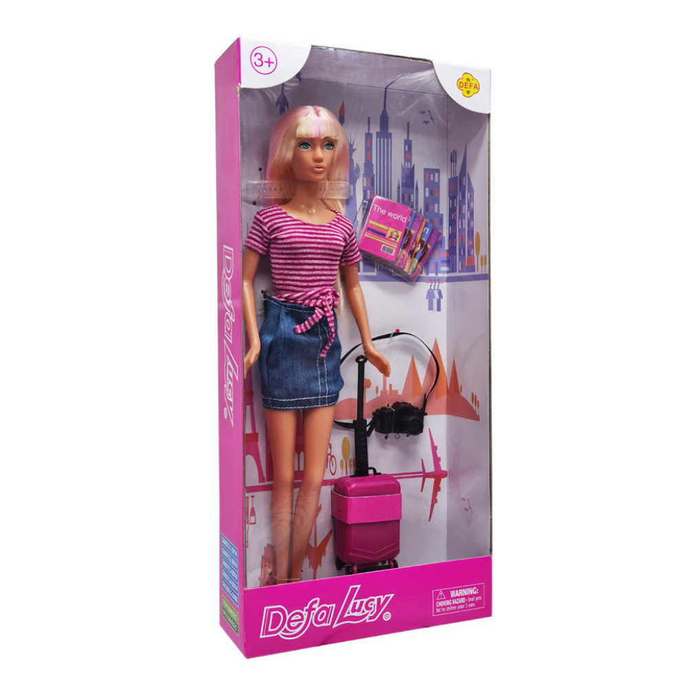 Дитяча лялька з валізою та фотоапаратом DEFA 8377, 29 см