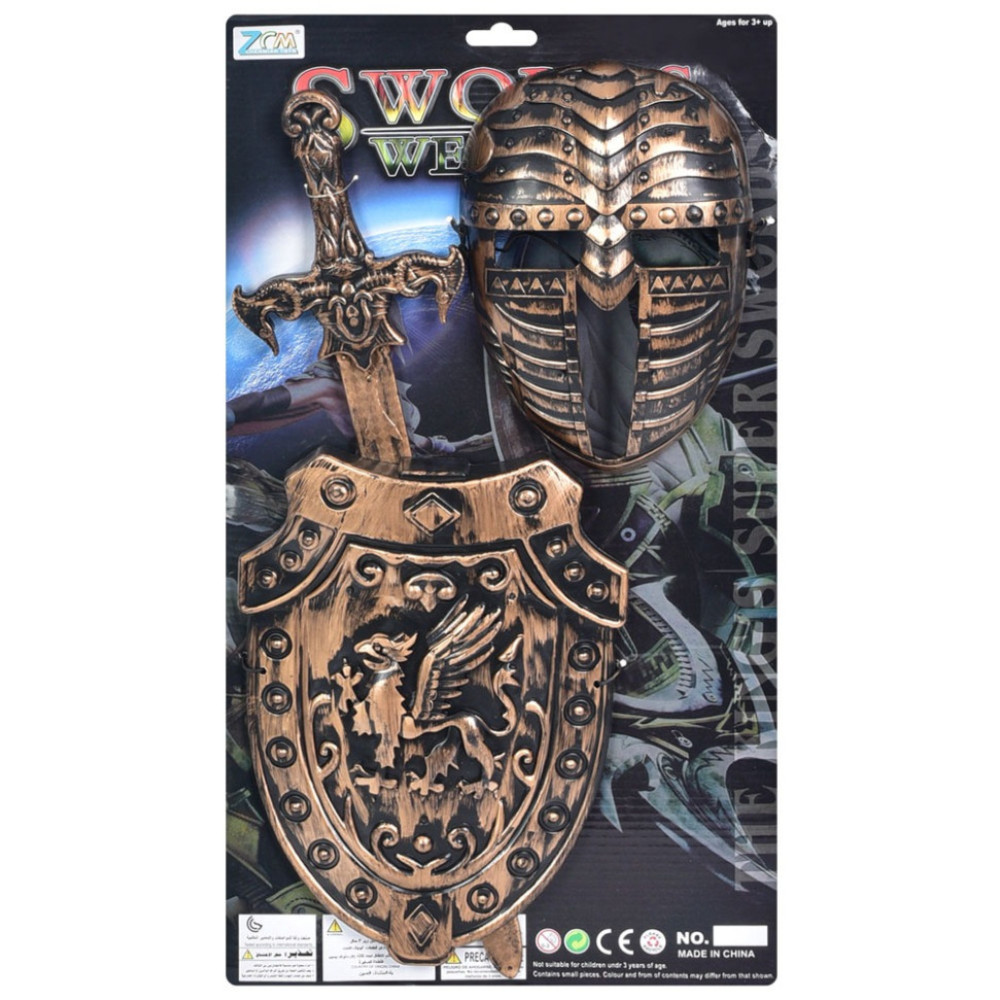 Дитячий іграшковий набір "Лицарська амуніція" 921-14BD(Gold) меч 49 см, щит, маска